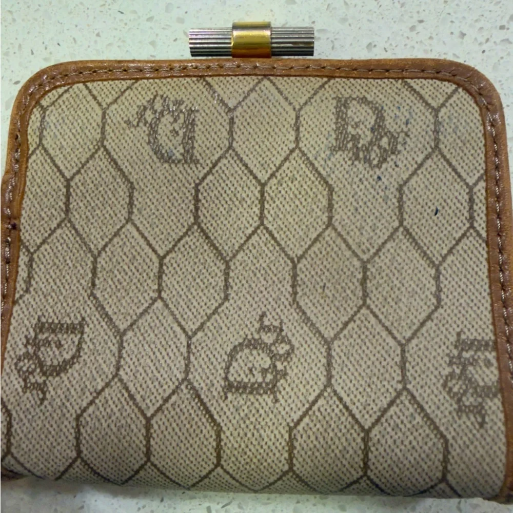 Authentic 1990s CHRISTIAN DIOR Brown Honeycomb Clutch Pouch Wallet